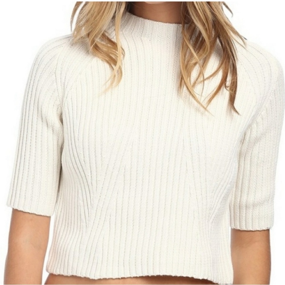 Stylestalker White Knit Loose Fitting Short Sleeved Sweater Size Small
